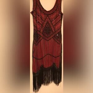 Fundaisy Red & Black Sequin Fringe 1920's Flapper Dress size 3XL